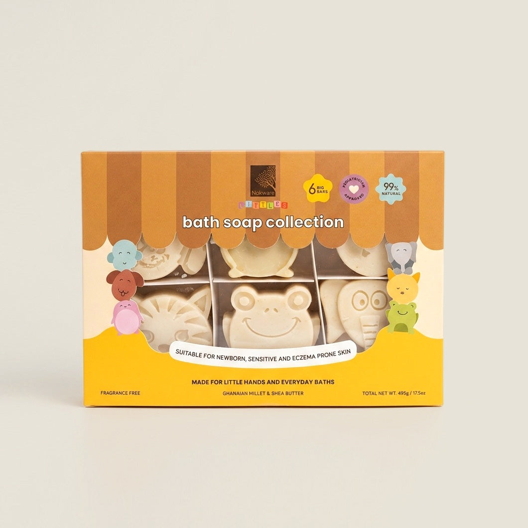 A boxed bath soap collection from the brand nokware skincare. shown against a plain light beige background.